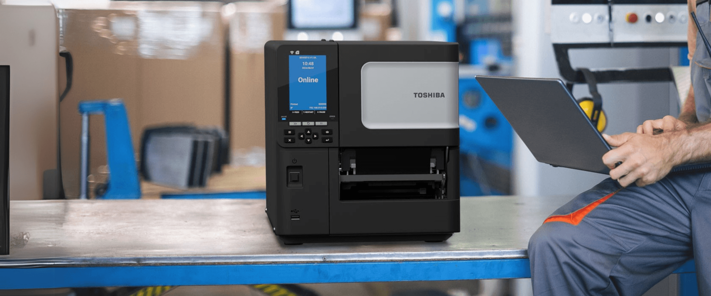 Toshiba's BX410T printing in a warehouse operation